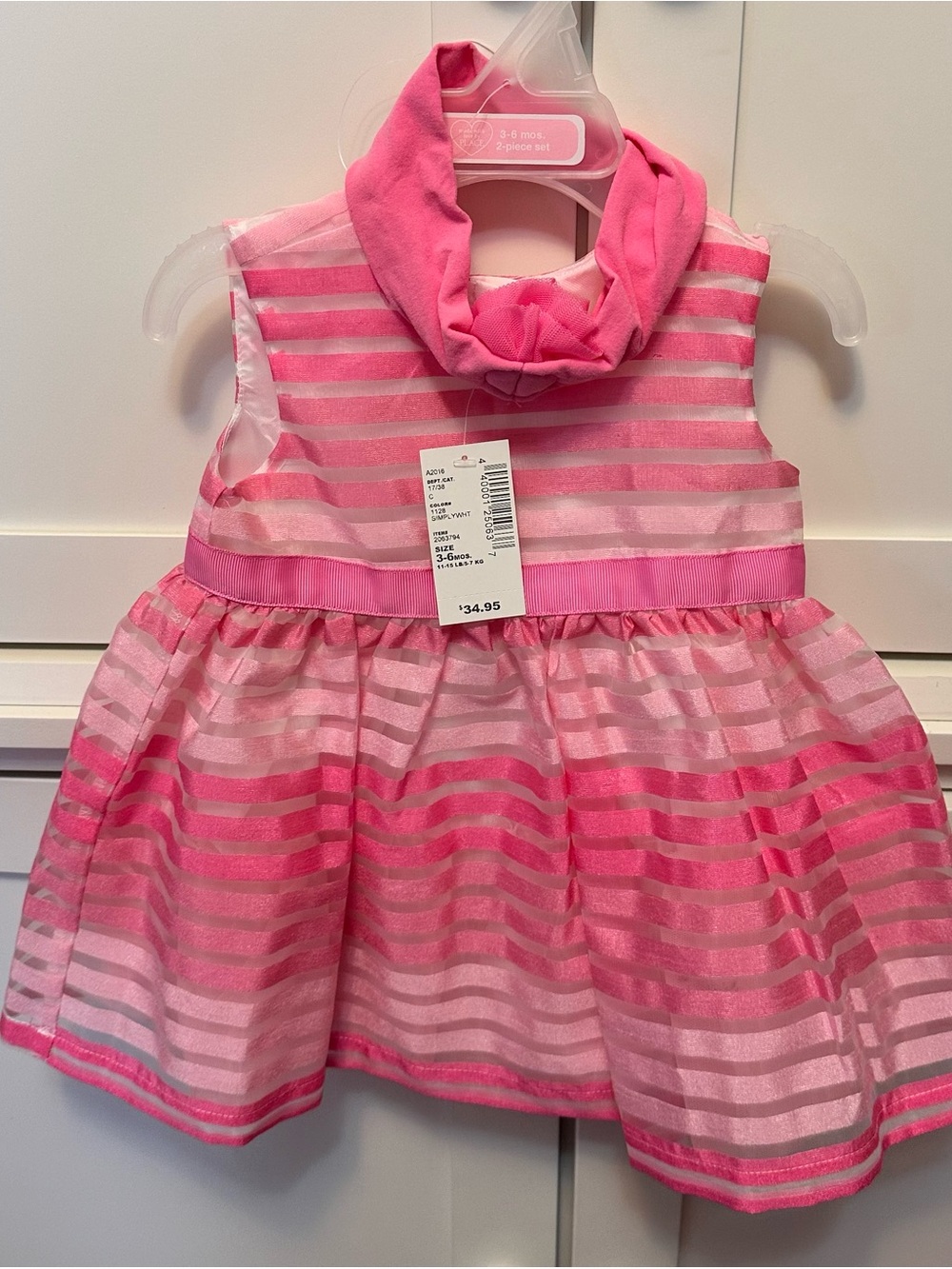 Pink Striped Girls' Party Dress with Matching headband